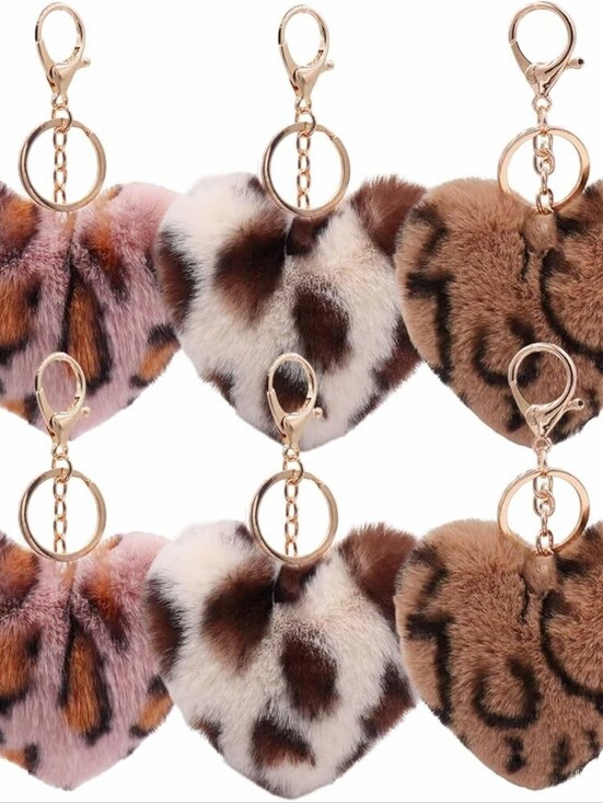 Accessories - LEOPARD FAUX FUR HEART KEYCHAIN PURSE CHARM CHOOSE
